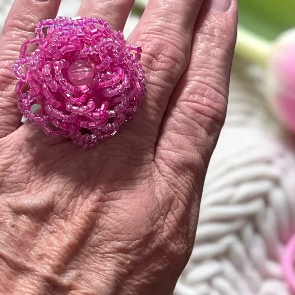 Adorable Pink Beaded Statement Ring